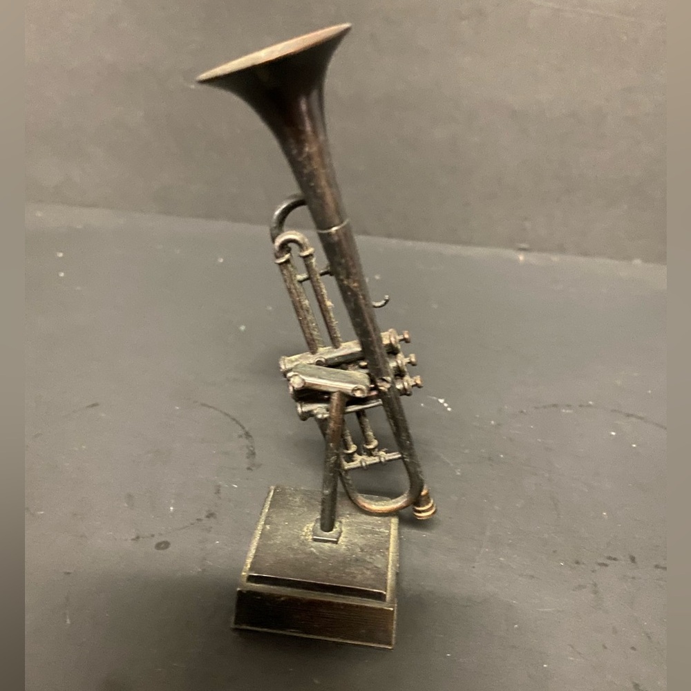 Vintage Due-Cast Metal Pencil Sharpener, Shape Of Trumpet